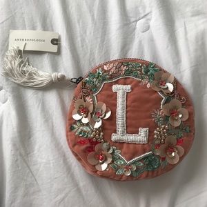 NWT Anthropologie Embellished Monogram “L” pouch